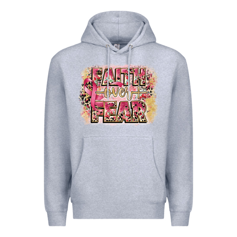 Faith Over Fear Breast Cancer 12 Inches 300 Dpi Premium Hoodie by CowGirlArtShop | Teevron