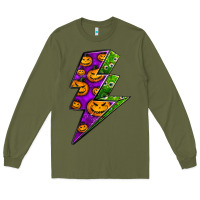 Army Green halloween lightning bolt Long Sleeve Tee - BundleAndBundleShop