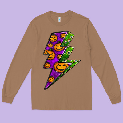 Halloween Lightning Bolt Long Sleeve Tee Designed By Bundleandbundleshop