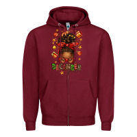 Burgundy december girl christmas afro messy bun Zipper Hoodie - texasbilliewilder