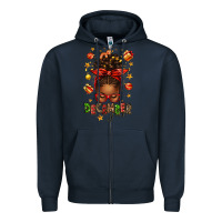 Navy december girl christmas afro messy bun Zipper Hoodie - texasbilliewilder