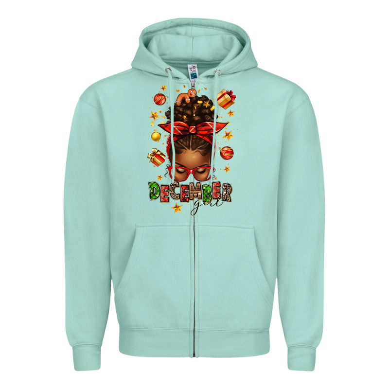 December Girl Christmas Afro Messy Bun Zipper Hoodie by texasbilliewilder | Teevron