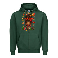Sports Green december girl christmas afro messy bun Zipper Hoodie - texasbilliewilder