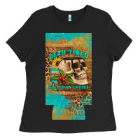 Black dead tired fueled by coffee 12 oz can cooler  (slim) Ladies Tee - Artiststas