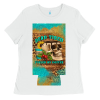 White dead tired fueled by coffee 12 oz can cooler  (slim) Ladies Tee - Artiststas