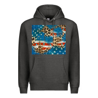 Charcoal Heather leopard glitter american flag Premium Hoodie - CowGirlArtShop