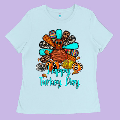 Happy Turkey Day Ladies Tee Designed By Jahusdesignshop