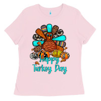 Bubblegum Pink happy turkey day Ladies Tee - JahusDesignShop