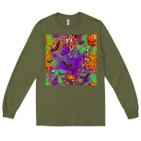 Army Green halloween party seamless pattern Long Sleeve Tee - BundleAndBundleShop