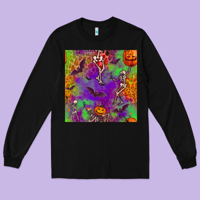 Halloween Party Seamless Pattern Long Sleeve Tee Designed By Bundleandbundleshop
