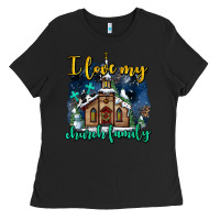Black Christmas church and snow   ı love my church family Ladies Tee - AdoDesignShop