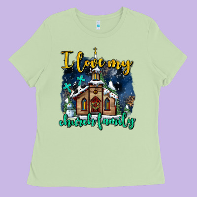 Christmas Church And Snow   ı Love My Church Family Ladies Tee Designed By Adodesignshop