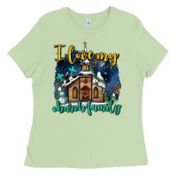 Matcha Christmas church and snow   ı love my church family Ladies Tee - AdoDesignShop