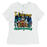White Christmas church and snow   ı love my church family Ladies Tee - AdoDesignShop