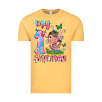 Vintage Mustard my 1 st birthday with little cute cow Vintage Tee - NancyCooperArtShop