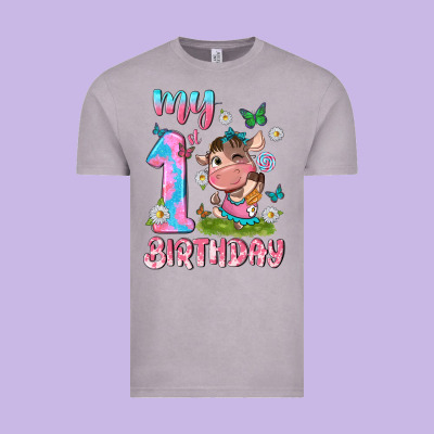 My 1 St Birthday With Little Cute Cow Vintage Tee Designed By Nancycooperartshop