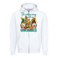 White Thanksgiving With My Gnomes Zipper Hoodie - NancyCooperArtShop