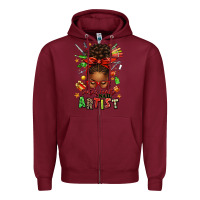 Burgundy santa's favorite nail artist afro messy bun Zipper Hoodie - texasbilliewilder