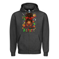 Charcoal Heather santa's favorite nail artist afro messy bun Zipper Hoodie - texasbilliewilder