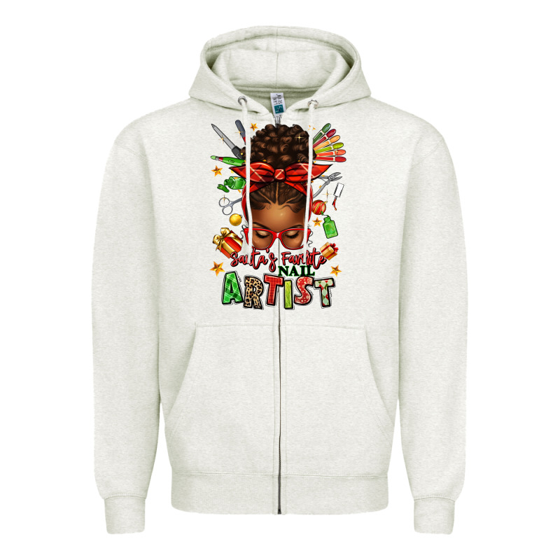Santa's Favorite Nail Artist Afro Messy Bun Zipper Hoodie by texasbilliewilder | Teevron