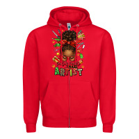 Red santa's favorite nail artist afro messy bun Zipper Hoodie - texasbilliewilder