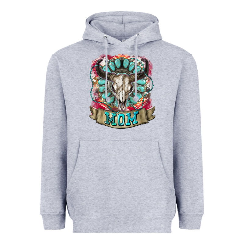 Mom Bull Skull Mother's Day Heavyweight Hoodie by CowGirlArtShop | Teevron