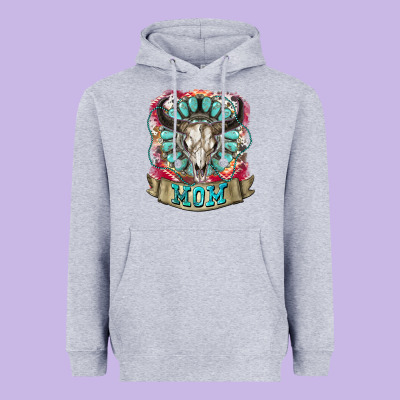 Mom Bull Skull Mother's Day Heavyweight Hoodie Designed By Cowgirlartshop