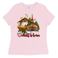 Bubblegum Pink the church  chrıst is born Ladies Tee - AdoDesignShop