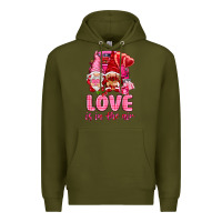 Army Green Love is in the air with gnomies Valentine's Day Premium Hoodie - HowdyJamesFarm