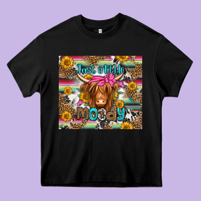 Just A Little Moody Long Haired Cow Heavy Core Tee Designed By Jasminsmagicworld