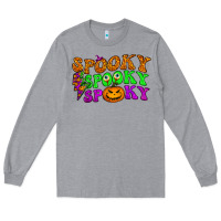 Heather Grey spooky with lightning bolt Long Sleeve Tee - BundleAndBundleShop