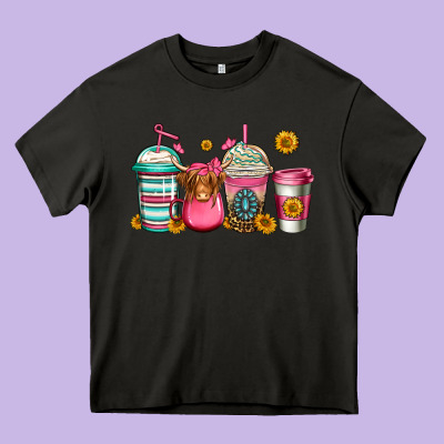 Longhaired Cow Coffee Cups Heavy Core Tee Designed By Jasminsmagicworld
