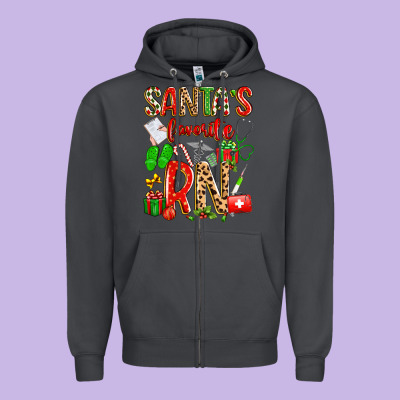 Santa's Favorite Rn Zipper Hoodie Designed By Texasbilliewilder