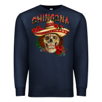 Navy Chingona with roses Mexico Premium Sweatshirt - HowdyJamesFarm