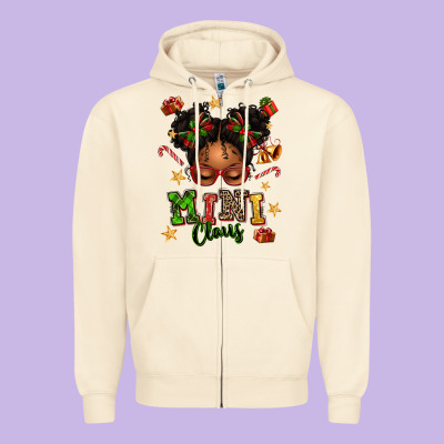 Mini Claus Messy Bun Zipper Hoodie Designed By Texasbilliewilder
