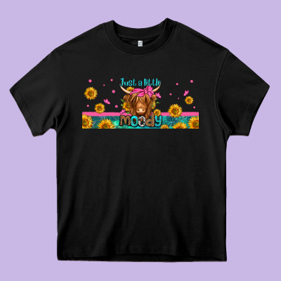 Just A Little Moody Long Haired Cow Heavy Core Tee Designed By Jasminsmagicworld