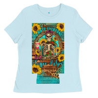 Baby Blue i hate everyone but coffee helps western skeleton coffee sunflowers 12 Ladies Tee - Artiststas