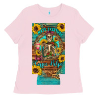 Bubblegum Pink i hate everyone but coffee helps western skeleton coffee sunflowers 12 Ladies Tee - Artiststas