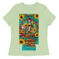 I Hate Everyone But Coffee Helps Western Skeleton Coffee Sunflowers 12 Ladies Tee | Teevron
