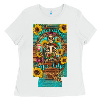 White i hate everyone but coffee helps western skeleton coffee sunflowers 12 Ladies Tee - Artiststas
