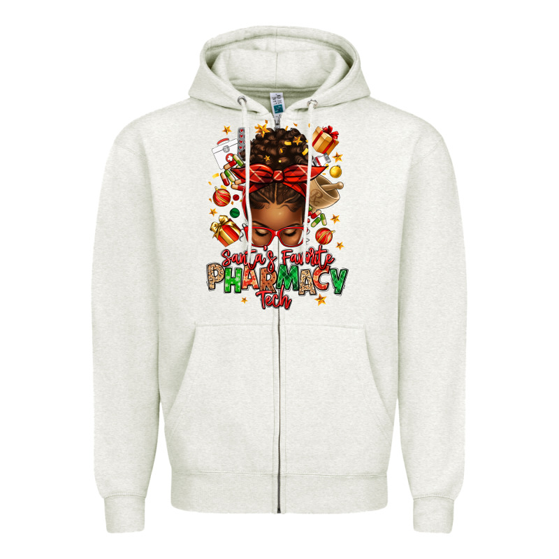 Santas Favorite Pharmacy Tech Afro Messy Bun Zipper Hoodie by texasbilliewilder | Teevron