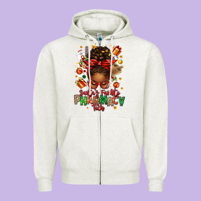Santas Favorite Pharmacy Tech Afro Messy Bun Zipper Hoodie Designed By Texasbilliewilder