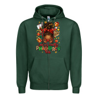 Sports Green santas favorite pharmacy tech afro messy bun Zipper Hoodie - texasbilliewilder