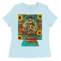 Baby Blue i hate everyone but coffee helps western skeleton coffee sunflowers 12 Ladies Tee - Artiststas