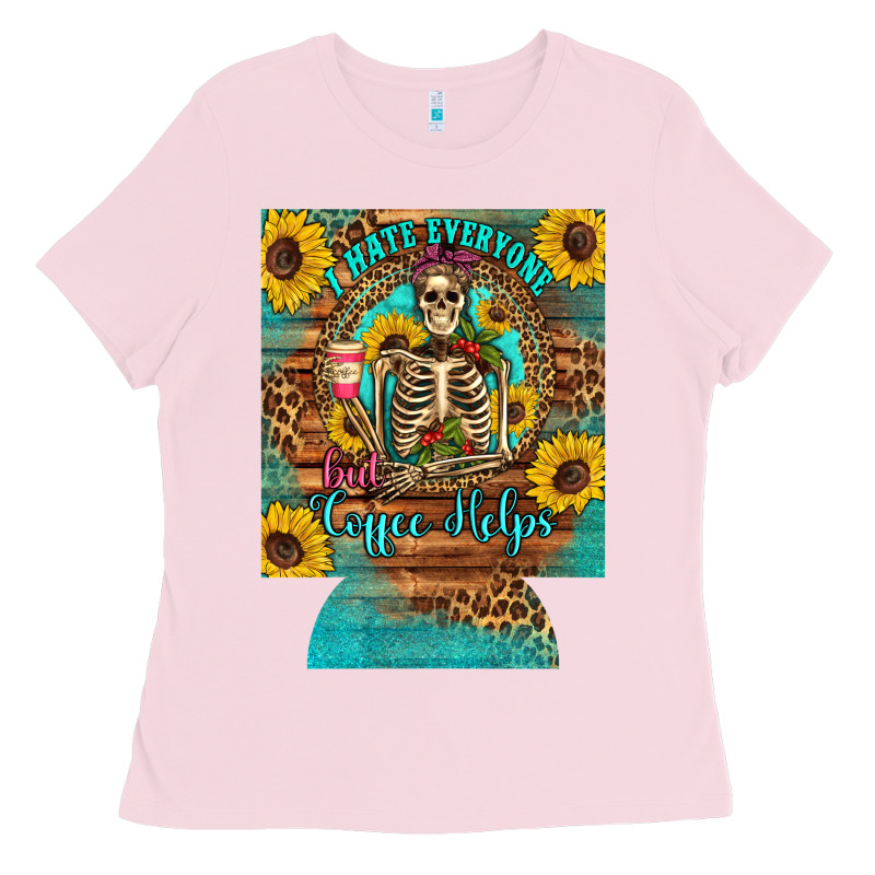 I Hate Everyone But Coffee Helps Western Skeleton Coffee Sunflowers 12 Ladies Tee by Artiststas | Teevron