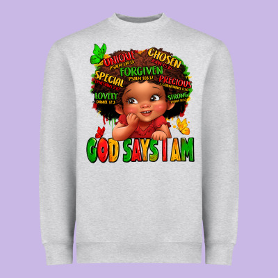 God Says I Am Juneteenth Kid Heavyweight Sweatshirt Designed By Lillyallendesigns