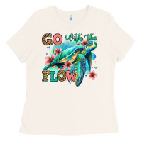 Bone go with the flow floral turtle Ladies Tee - Jasminsmagicworld