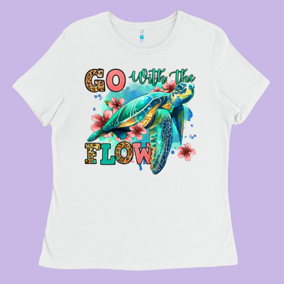 Go With The Flow Floral Turtle Ladies Tee Designed By Jasminsmagicworld