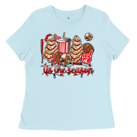 Baby Blue tis the season christmas tree  cake baseball Ladies Tee - AdoDesignShop