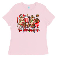 Bubblegum Pink tis the season christmas tree  cake baseball Ladies Tee - AdoDesignShop